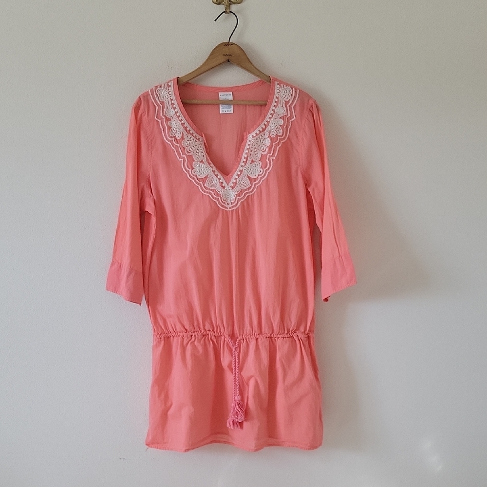 Lands' End Coral Embroidered Beach Swim Coverup Size Large 14-16